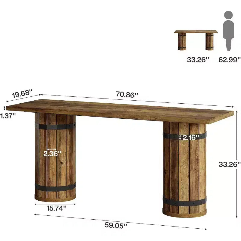 Tavolo da bar industriale alto 70,9" con doppia base a piedistallo, per 4-6 persone