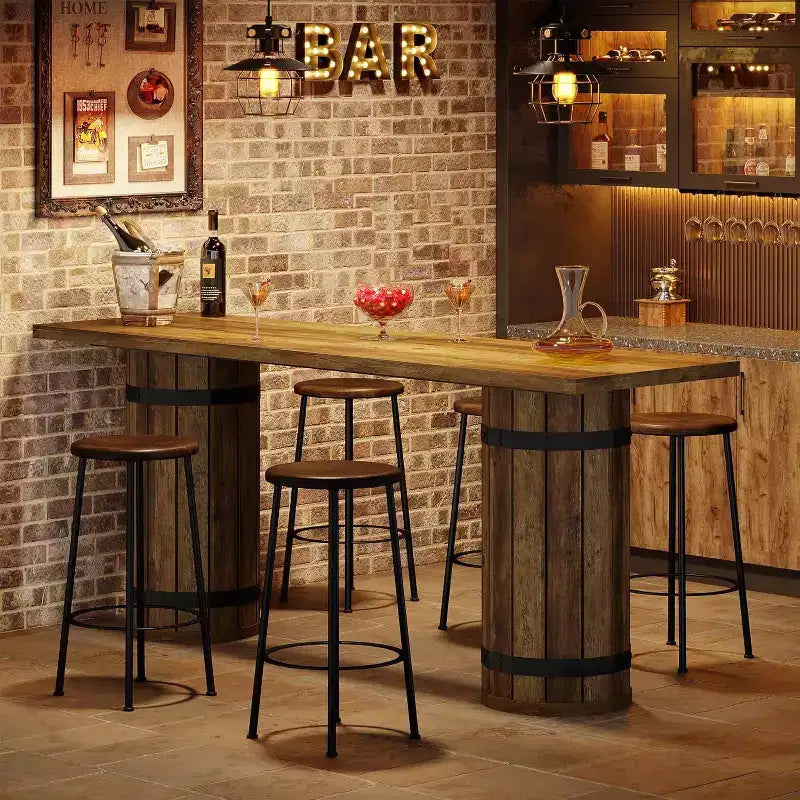 Tavolo da bar industriale alto 70,9" con doppia base a piedistallo, per 4-6 persone