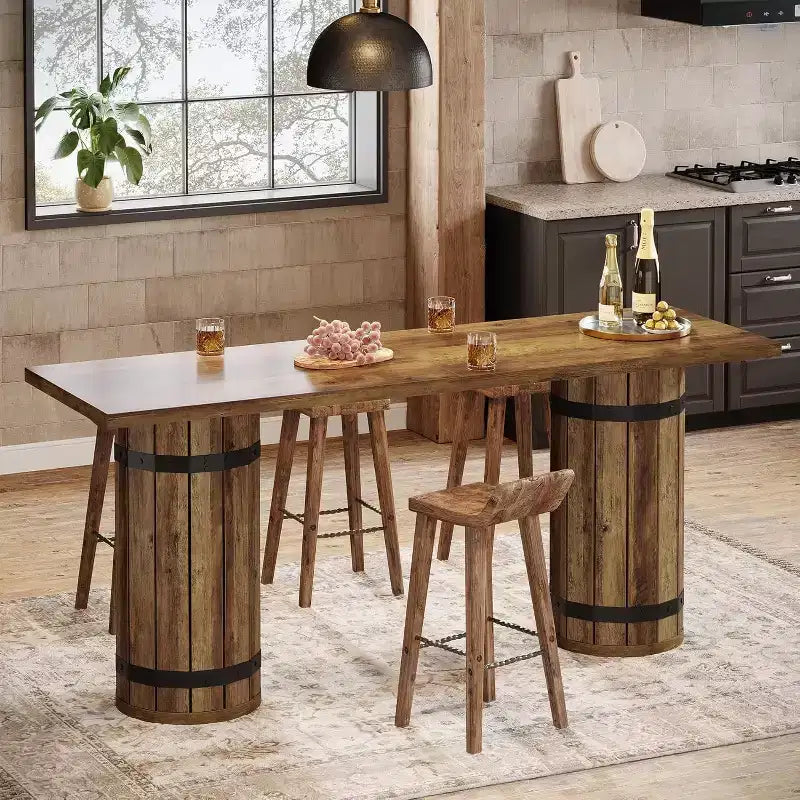 Tavolo da bar industriale alto 70,9" con doppia base a piedistallo, per 4-6 persone