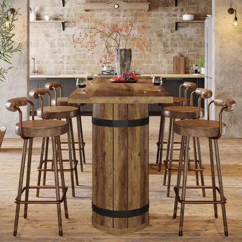 Tavolo da bar industriale alto 70,9" con doppia base a piedistallo, per 4-6 persone
