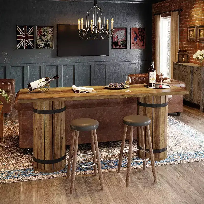 Tavolo da bar industriale alto 70,9" con doppia base a piedistallo, per 4-6 persone