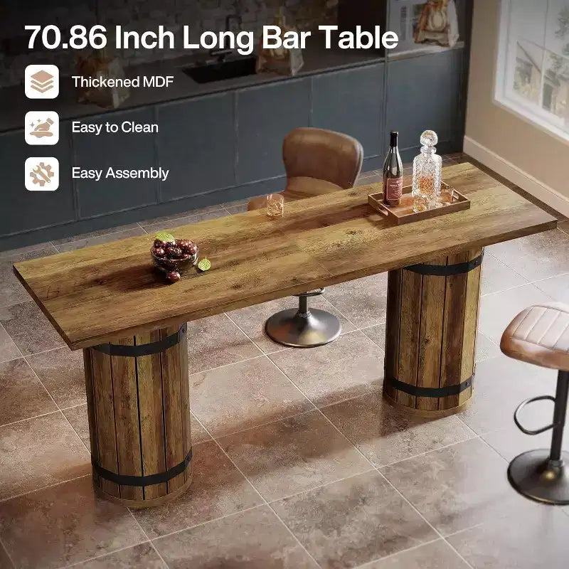 Tavolo da bar industriale alto 70,9" con doppia base a piedistallo, per 4-6 persone