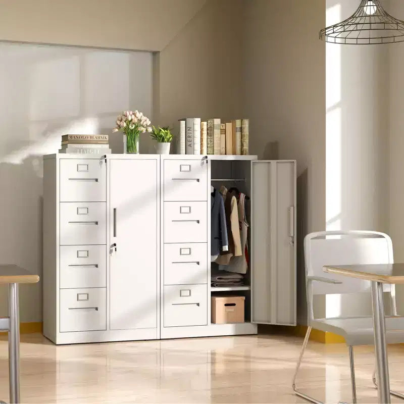 Classificatore verticale in acciaio da 52" con serratura, 4 cassetti e 1 anta laterale, bianco