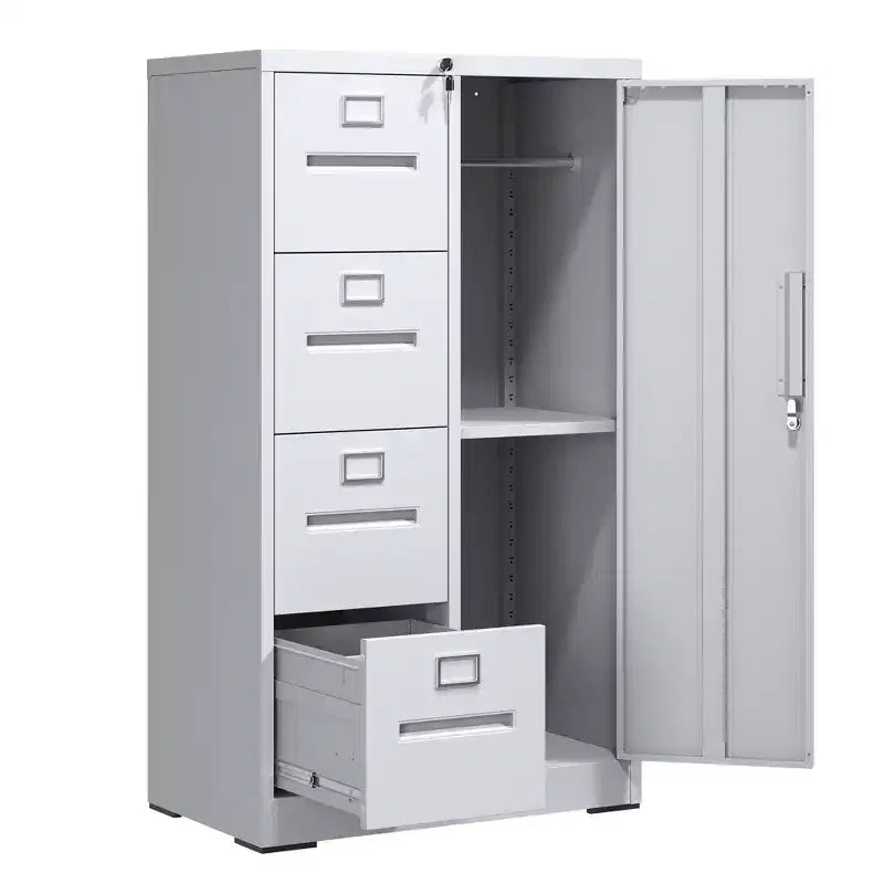 Classificatore verticale in acciaio da 52" con serratura, 4 cassetti e 1 anta laterale, bianco