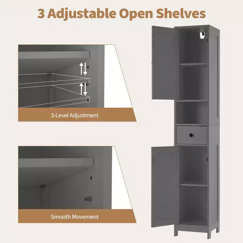 Armadietto da Bagno Alto 66,9", Organizer Stretto Indipendente con Ripiani Regolabili, Design Resistente all'Acqua, per Spazi Piccoli Cucina Ingresso,