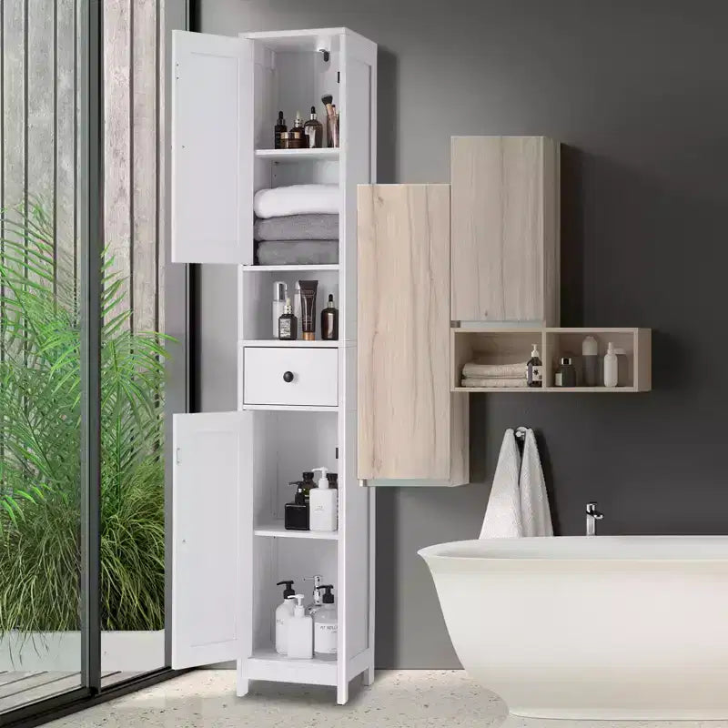 Armadietto da Bagno Alto 66,9", Organizer Stretto Indipendente con Ripiani Regolabili, Design Resistente all'Acqua, per Spazi Piccoli Cucina Ingresso,