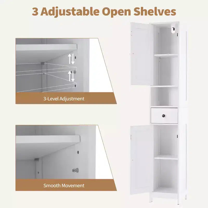 Armadietto da Bagno Alto 66,9", Organizer Stretto Indipendente con Ripiani Regolabili, Design Resistente all'Acqua, per Spazi Piccoli Cucina Ingresso,