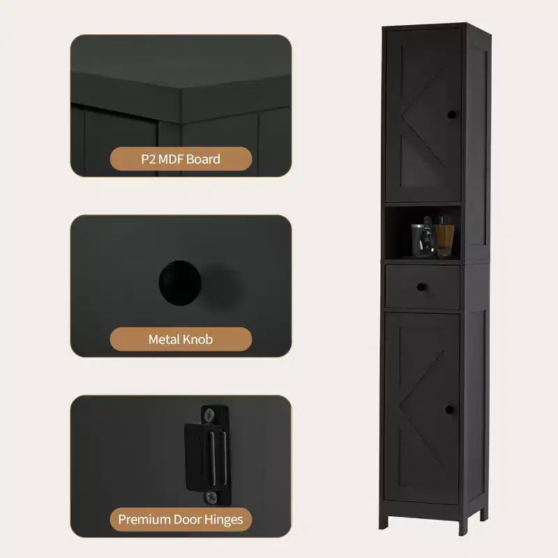 Armadietto da Bagno Alto 66,9", Organizer Stretto Indipendente con Ripiani Regolabili, Design Resistente all'Acqua, per Spazi Piccoli Cucina Ingresso,
