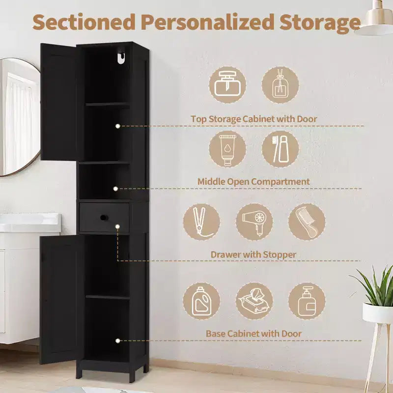 Armadietto da Bagno Alto 66,9", Organizer Stretto Indipendente con Ripiani Regolabili, Design Resistente all'Acqua, per Spazi Piccoli Cucina Ingresso,