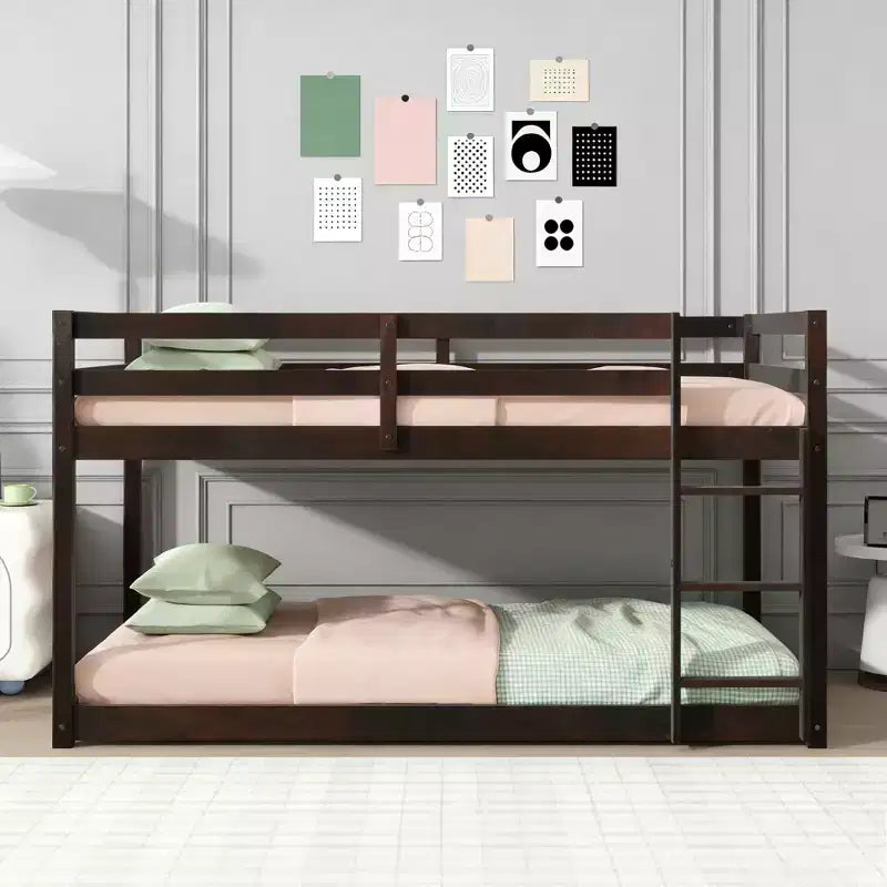 Luxystar Twin Size Floor Bunk Bed with Ladder and Strengthened Slats for Kids Room