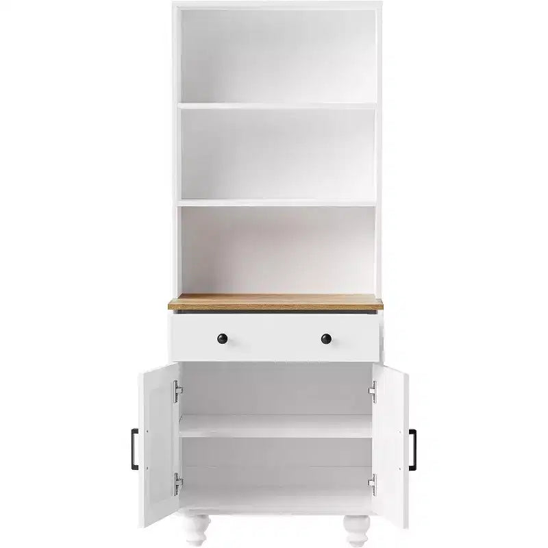 Mobile dispensa alto da cucina con piano di lavoro e cassetti, libreria a 5 livelli con ripiani regolabili e gambe a forma di zucca per ufficio domestico