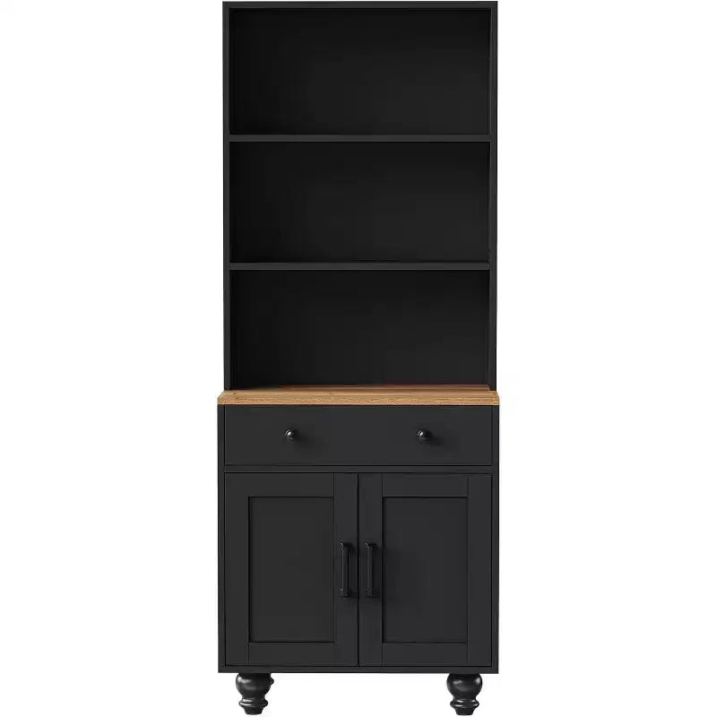 Tall Kitchen Storage Cabinet with Countertop and Drawers, 5-Tier Bookshelf with Adjustable Shelves and Gourd-Shaped Legs for Home Office