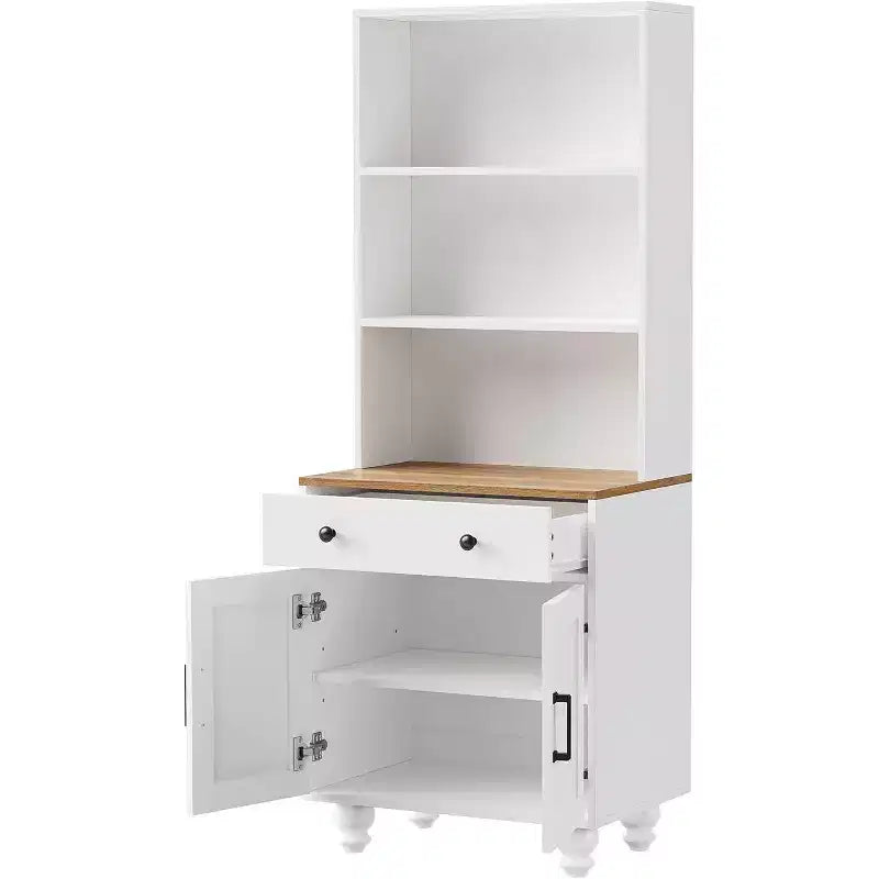 Mobile dispensa alto da cucina con piano di lavoro e cassetti, libreria a 5 livelli con ripiani regolabili e gambe a forma di zucca per ufficio domestico