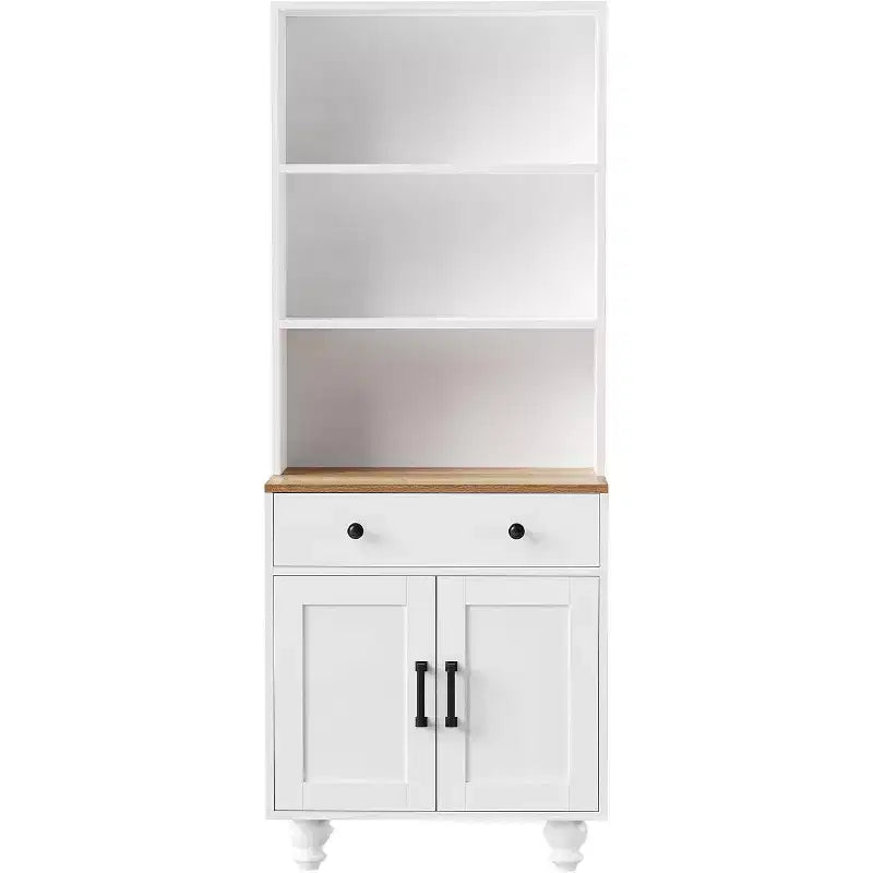 Tall Kitchen Storage Cabinet with Countertop and Drawers, 5-Tier Bookshelf with Adjustable Shelves and Gourd-Shaped Legs for Home Office