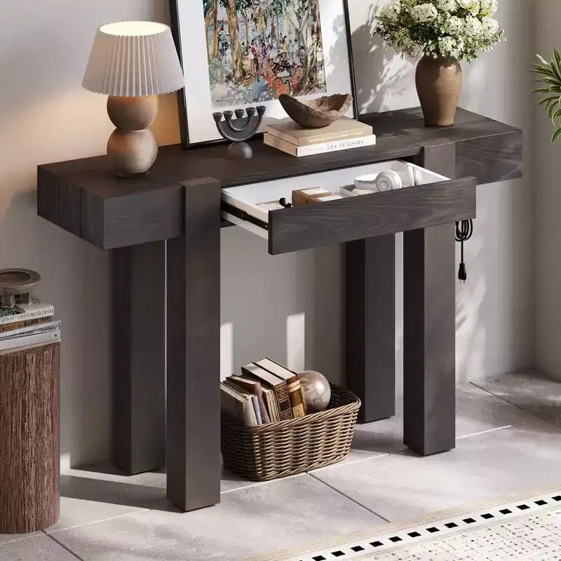 Consolle rustica minimalista da 47" con cassetto nascosto, porte USB e presa di corrente