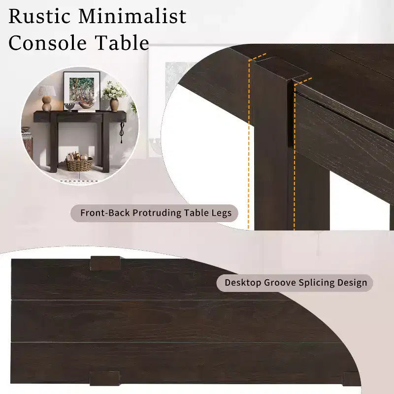 Consolle rustica minimalista da 47" con cassetto nascosto, porte USB e presa di corrente