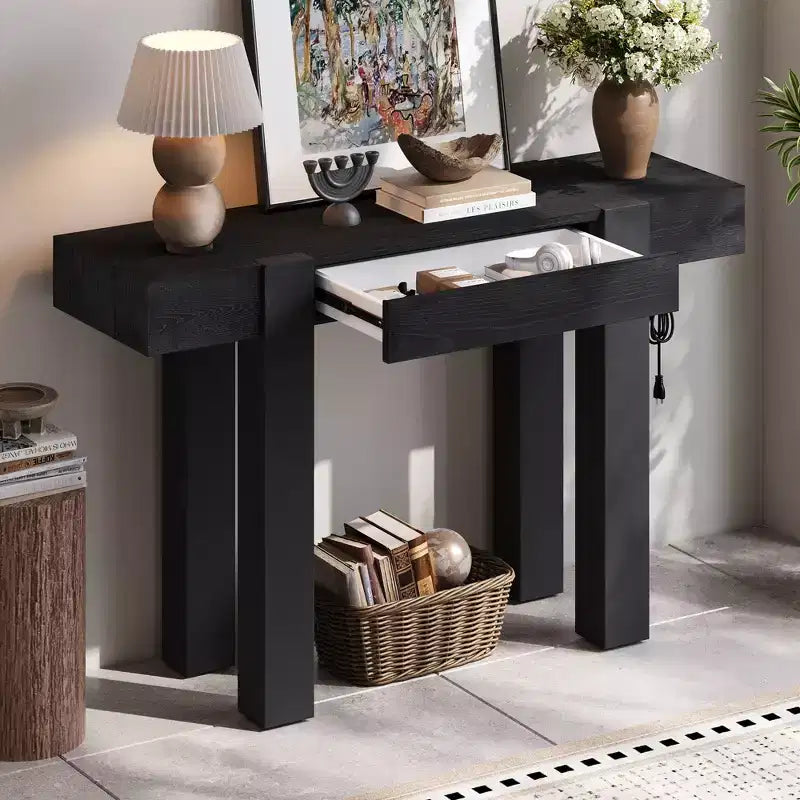 Consolle rustica minimalista da 47" con cassetto nascosto, porte USB e presa di corrente