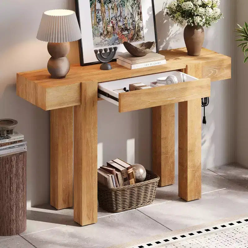 Consolle rustica minimalista da 47" con cassetto nascosto, porte USB e presa di corrente