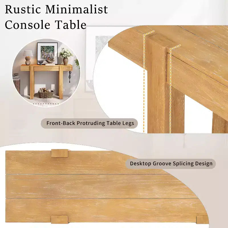 Consolle rustica minimalista da 47" con cassetto nascosto, porte USB e presa di corrente