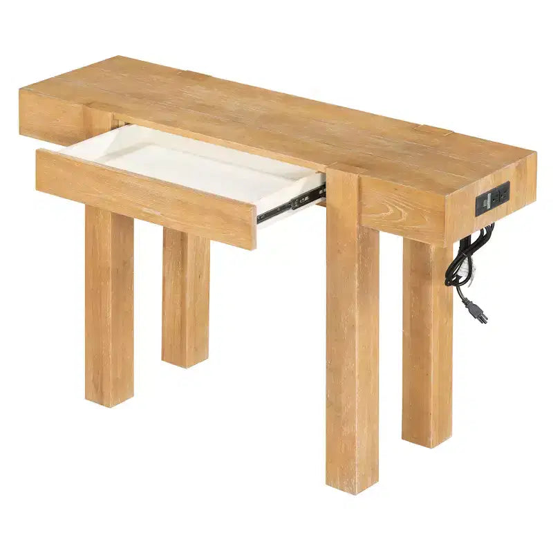 Consolle rustica minimalista da 47" con cassetto nascosto, porte USB e presa di corrente