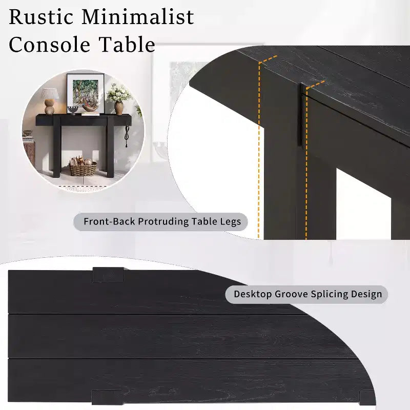 Consolle rustica minimalista da 47" con cassetto nascosto, porte USB e presa di corrente