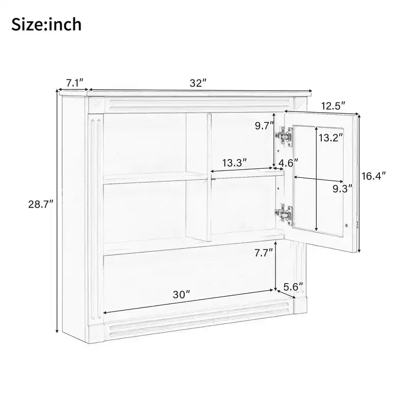 Mobiletto a muro da bagno con specchio da 32", 4 ripiani regolabili, MDF resistente all'umidità
