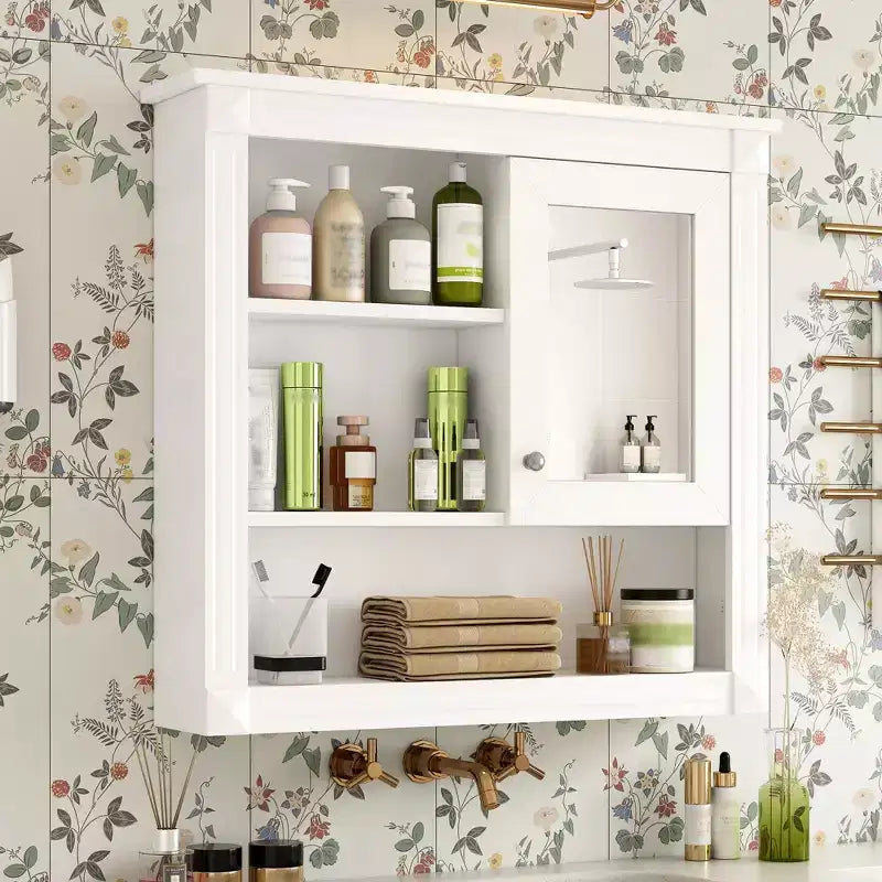 Mobiletto a muro da bagno con specchio da 32", 4 ripiani regolabili, MDF resistente all'umidità