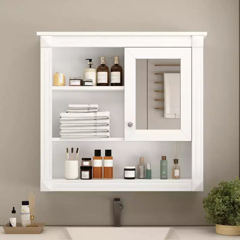 Mobiletto a muro da bagno con specchio da 32", 4 ripiani regolabili, MDF resistente all'umidità