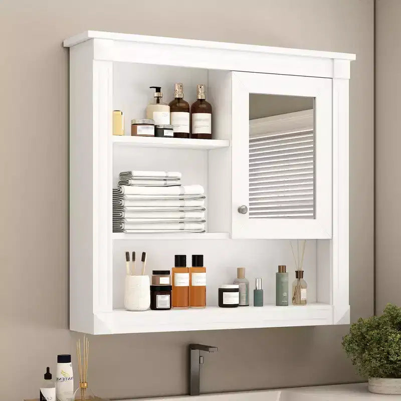 Mobiletto a muro da bagno con specchio da 32", 4 ripiani regolabili, MDF resistente all'umidità
