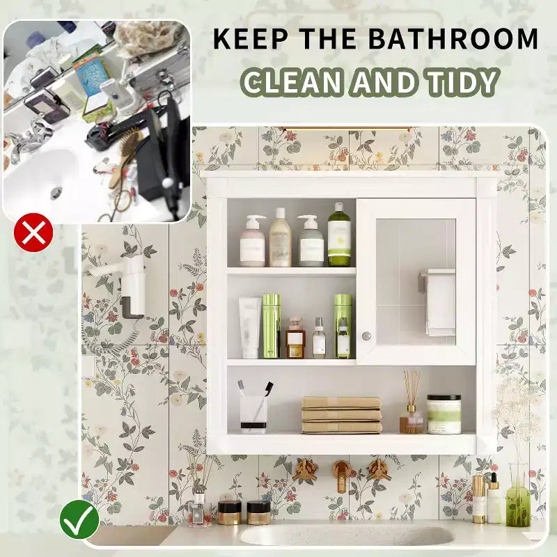 Mobiletto a muro da bagno con specchio da 32", 4 ripiani regolabili, MDF resistente all'umidità