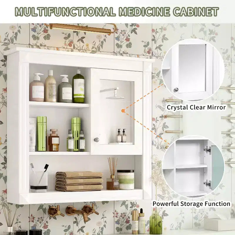 Mobiletto a muro da bagno con specchio da 32", 4 ripiani regolabili, MDF resistente all'umidità