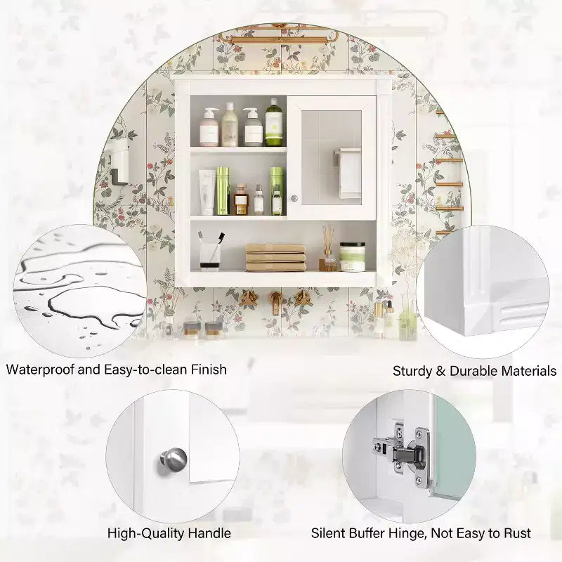 Mobiletto a muro da bagno con specchio da 32", 4 ripiani regolabili, MDF resistente all'umidità