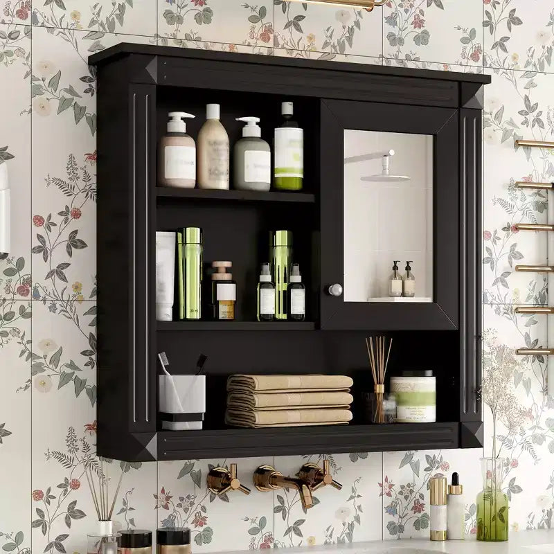 Mobiletto a muro da bagno con specchio da 32", 4 ripiani regolabili, MDF resistente all'umidità