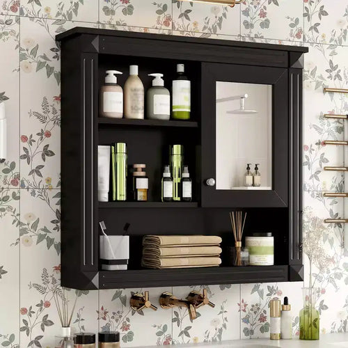 Mobiletto a muro da bagno con specchio da 32", 4 ripiani regolabili, MDF resistente all'umidità