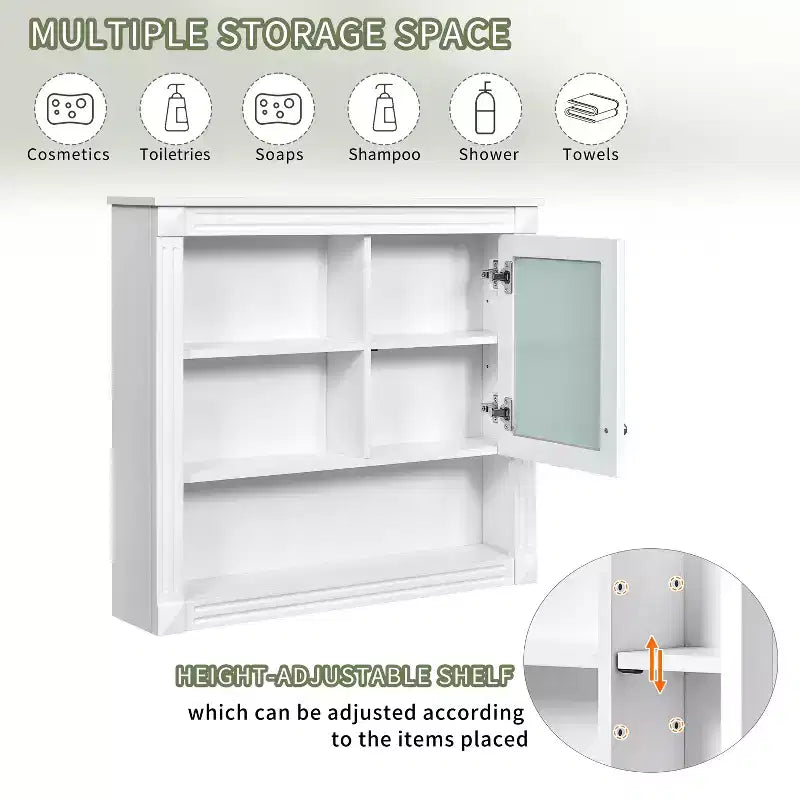 Mobiletto a muro da bagno con specchio da 32", 4 ripiani regolabili, MDF resistente all'umidità