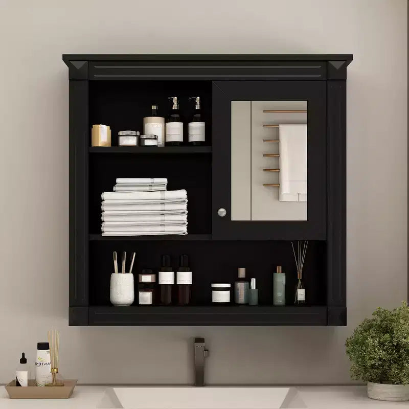 Mobiletto a muro da bagno con specchio da 32", 4 ripiani regolabili, MDF resistente all'umidità