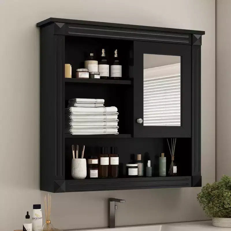 Mobiletto a muro da bagno con specchio da 32", 4 ripiani regolabili, MDF resistente all'umidità