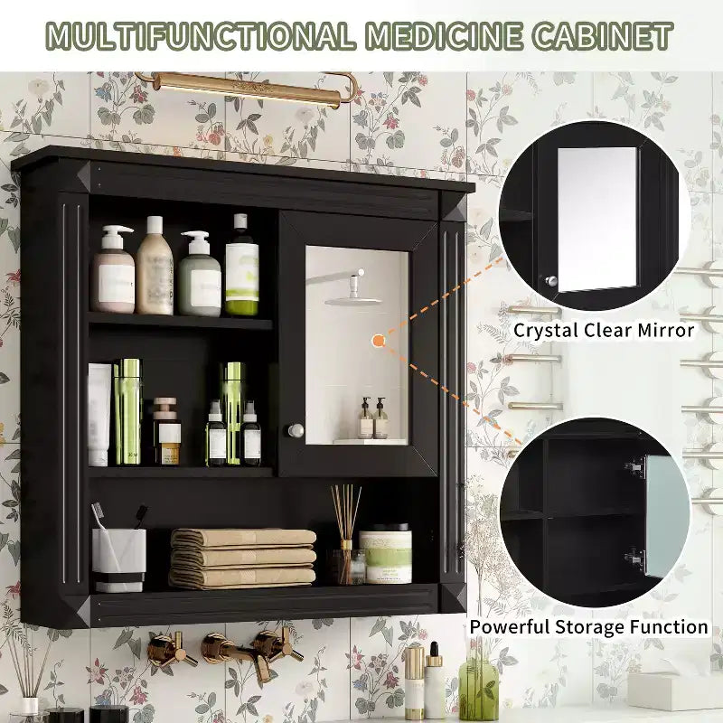 Mobiletto a muro da bagno con specchio da 32", 4 ripiani regolabili, MDF resistente all'umidità