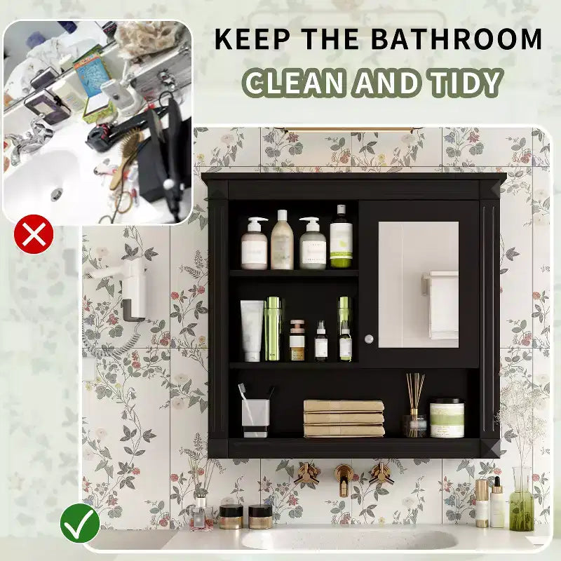 Mobiletto a muro da bagno con specchio da 32", 4 ripiani regolabili, MDF resistente all'umidità