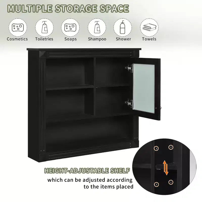 Mobiletto a muro da bagno con specchio da 32", 4 ripiani regolabili, MDF resistente all'umidità