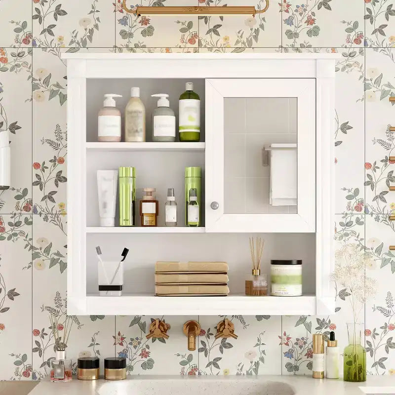 Mobiletto a muro da bagno con specchio da 32", 4 ripiani regolabili, MDF resistente all'umidità