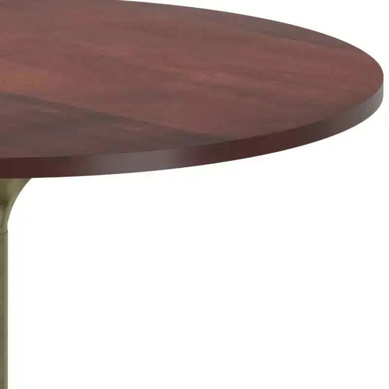Tavolo da pranzo rotondo da 36", piano in legno massello di acacia con base a piedistallo in rame anticato, 2-3 posti