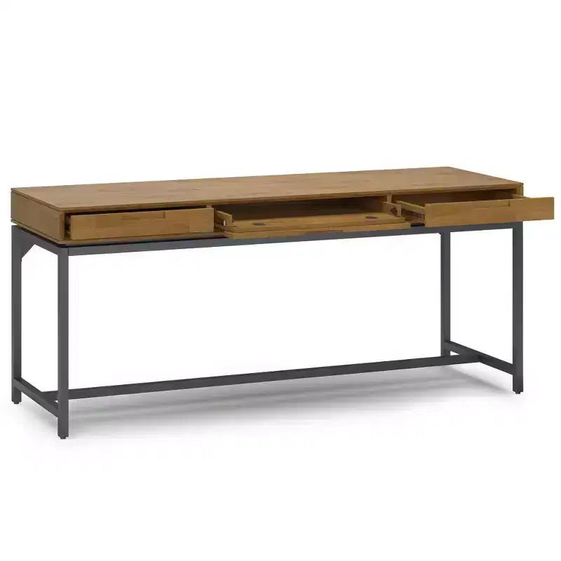 Scrivania direzionale Mid-Century da 183 cm, in legno massello di gomma con schedario e 3 cassetti