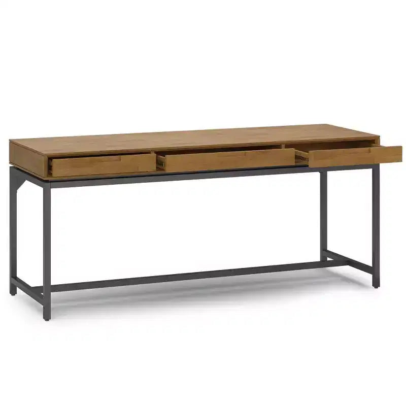 Scrivania direzionale Mid-Century da 183 cm, in legno massello di gomma con schedario e 3 cassetti