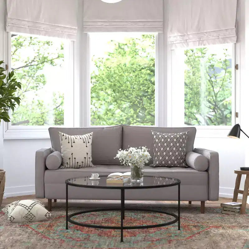 Divano a 3 posti in stile Mid-Century Modern, supporto con molle insacchettate, cuscini dello schienale rimovibili e gambe in legno