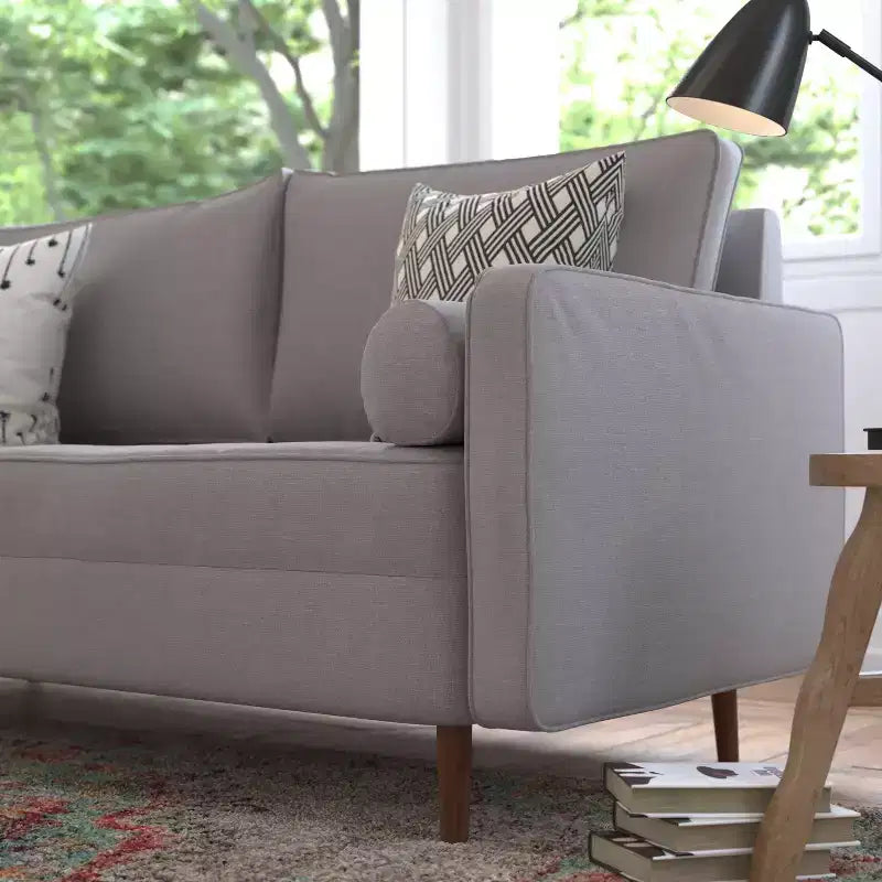 Divano a 3 posti in stile Mid-Century Modern, supporto con molle insacchettate, cuscini dello schienale rimovibili e gambe in legno