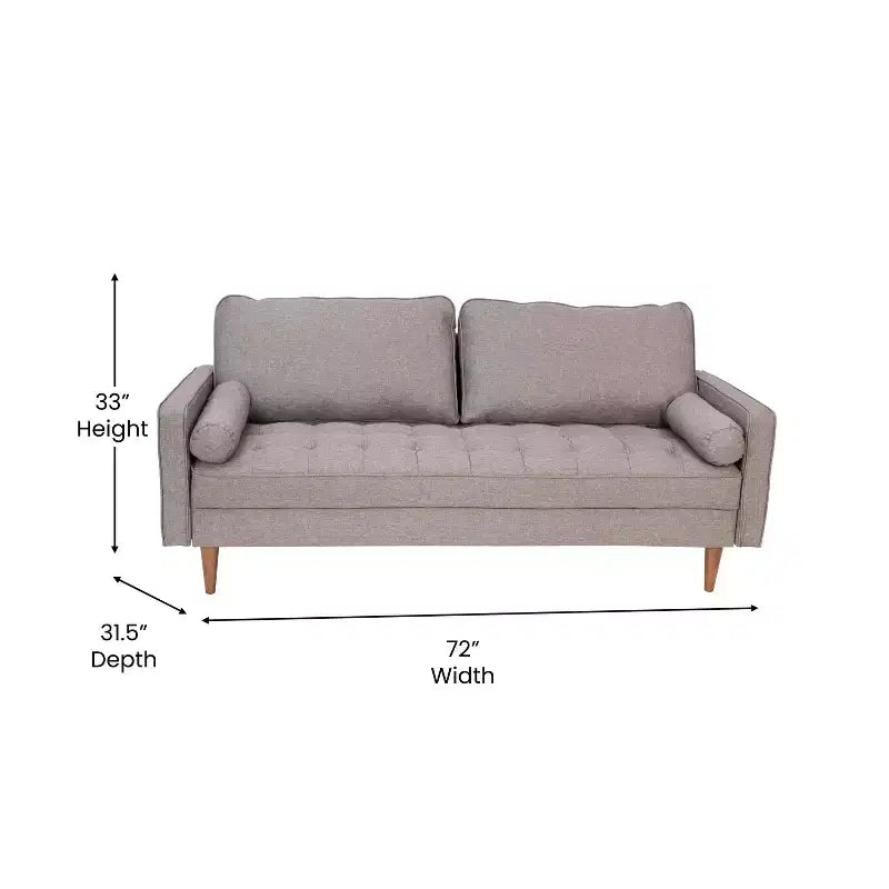 Divano a 3 posti in stile Mid-Century Modern, supporto con molle insacchettate, cuscini dello schienale rimovibili e gambe in legno