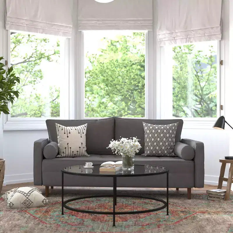 Divano a 3 posti in stile Mid-Century Modern, supporto con molle insacchettate, cuscini dello schienale rimovibili e gambe in legno