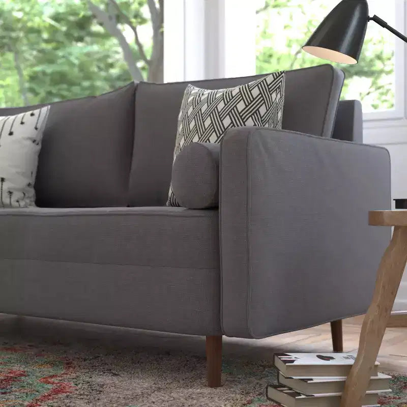 Divano a 3 posti in stile Mid-Century Modern, supporto con molle insacchettate, cuscini dello schienale rimovibili e gambe in legno
