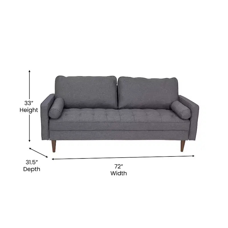 Divano a 3 posti in stile Mid-Century Modern, supporto con molle insacchettate, cuscini dello schienale rimovibili e gambe in legno